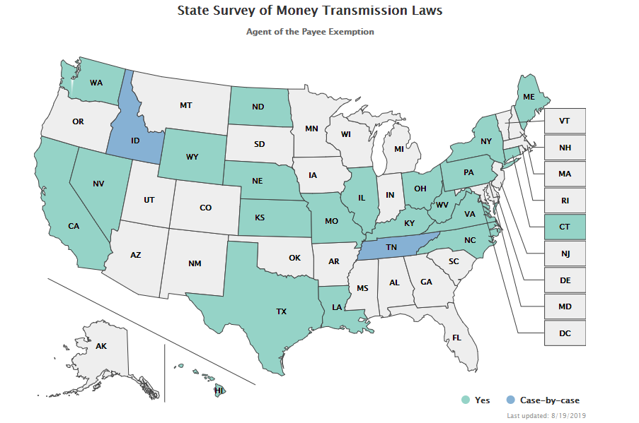 Agent of the Payee Exemption Map CSBS