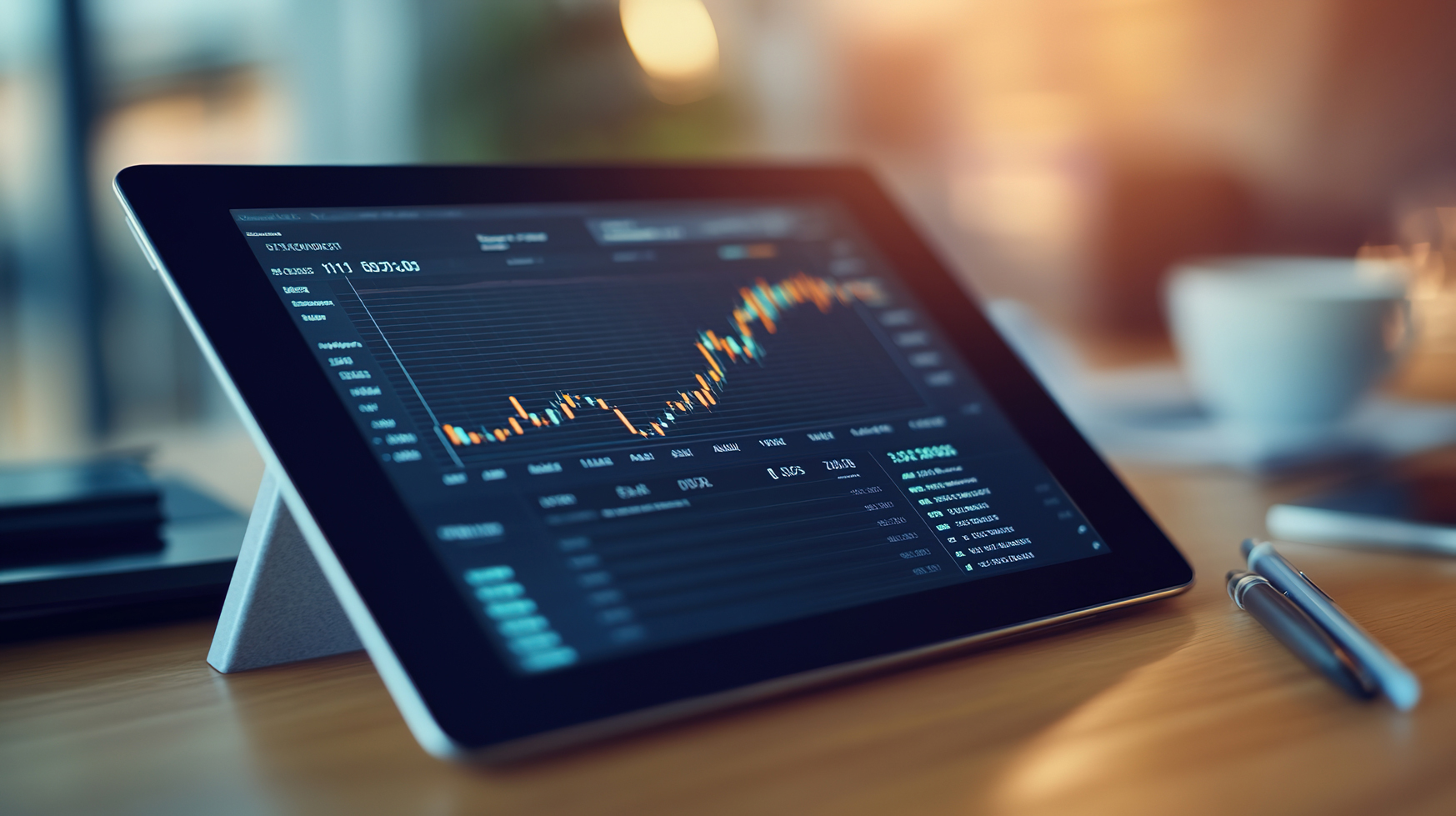 Tablet with financial chart