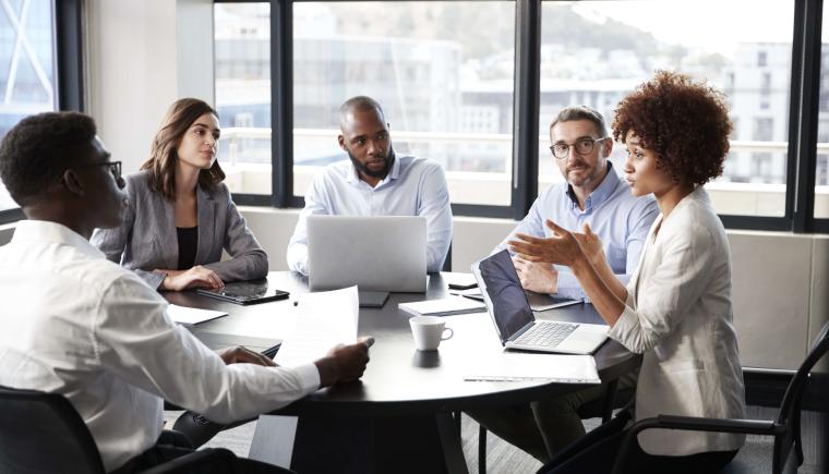 People sitting at a table discussing business