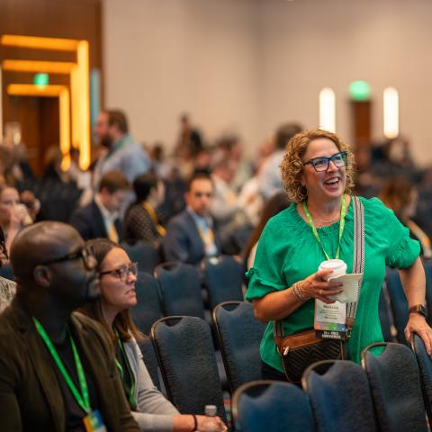 Woman and man talking